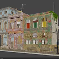 Vintage Building Exterior With Arched Doorways Colorful Windows Balconies And Bench Seats