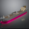 Large Pink and Gray Cargo Ship Featuring Deck Cargo Containers and Bridge