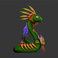 Vibrant Green Snake Like Game Movie Character With Orange Yellow Feathered Head And Red Eyes
