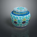 Decorative Ceramic Jar With Colorful Floral Patterns And Blue White Design Lid