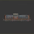Rusty Vintage Train Locomotive with Blue and Red Exterior and Metallic Texture Details