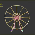 White Ferris Wheel Structure With Pink Accents And Reflective Base On Dark Background