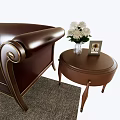 Leather Sofa and Wooden Coffee Table Set with Armchair Pillows Side Table and Floor Lamp