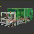 Green Garbage Truck With White Cab Reflective Surface Yellow Warning Light And Trash Bin Symbol