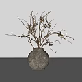 Gray Round Vase with Dried Branches and Berries on White Background 3d model