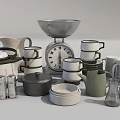 Modern Kitchen Mugs Collection With Various Ceramic Pitchers Bowls And Scale 3d model
