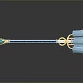 Blue And Gold Fantasy Hammer With Long Handle And Decorative Details For Game Weapons