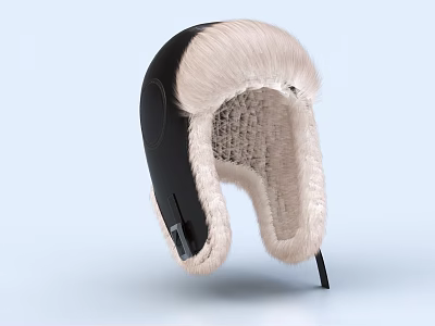 Black Winter Hat With White Fur Trim Ear Flaps And Warm Lining Design 3d model