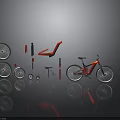 3D Rendered Bicycle with Deconstructed Wheels Seat Frame and Components on Dark Background