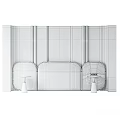 Elegant Modern Wall Decor With Curved Fabric Panels And Black Accent Tables