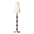 Elegant Floor Lamps With Floral Pattern And Plain Shades Dark Wooden Poles Golden Accents