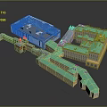 Architectural Complex 3D Model With Green Roofs Golden Domes And Historic Building Structures