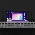 Modern Stage Setup With Lighting Equipment Backdrop Screen And Auditorium Seats 3d model