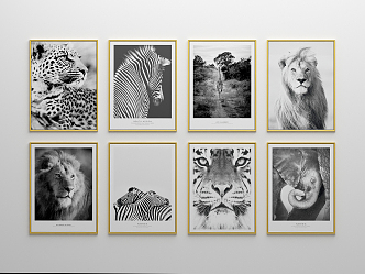 Modern Animal Painting African Wild Animals Black and White Decorative Hanging Painting 3d model