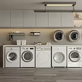Modern Laundry Room Featuring Multiple Washing Machines Various Models And Design 3d model