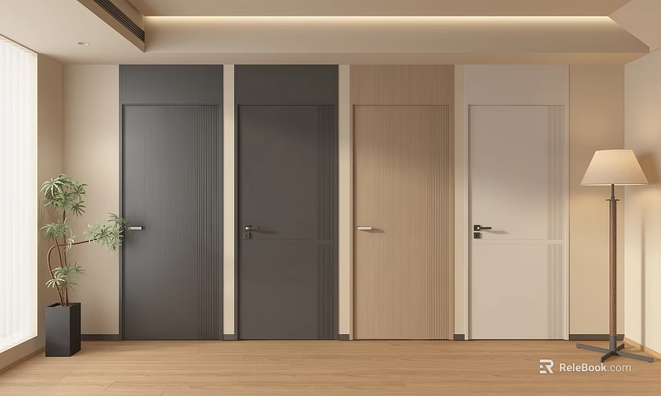 Modern Hinged Doors with Four Colors for Contemporary Interior Design 3d model 