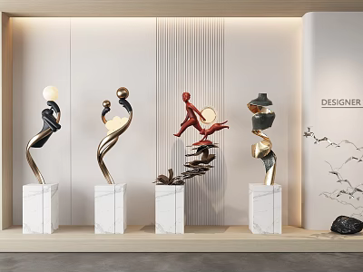 Modern Decorative Ornament Set With Marble Bases And Designer Sculptures 3d model