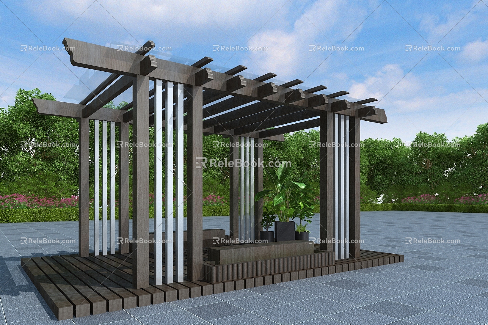 Flower Rack Vine Rack Corridor Rack Wooden Flower Rack 3d model