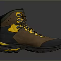 High Top Brown Yellow Black Hiking Boots With Laces And Durable Outdoor Sole