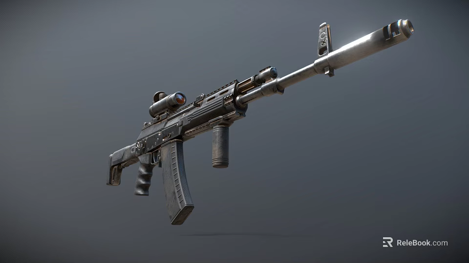 Modern Tactical Assault Rifle With Scope Metal Body And Magazine 3d model 