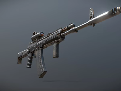 Modern Tactical Assault Rifle With Scope Metal Body And Magazine 3d model