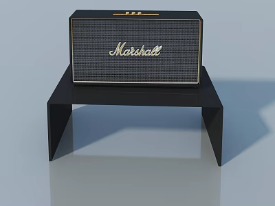 Marshall Black Speaker On Modern Black Stand With Grille Design And Logo 3d model