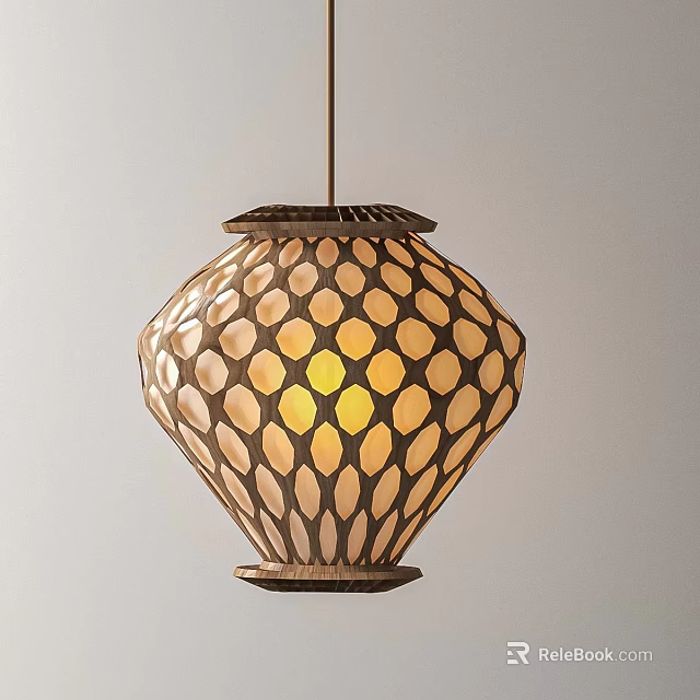 Decorative Hanging Lantern With Geometric Pattern Brown Beige Design And Warm Yellow Light 3d model