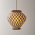 Decorative Hanging Lantern With Geometric Pattern Brown Beige Design And Warm Yellow Light 3d model