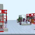 Coca Cola Display Area With Red Background Shelves Drinks Green Plants And White Chairs