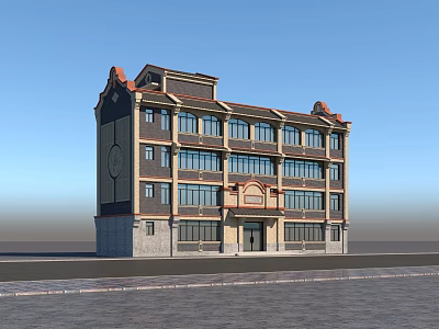 Traditional Style Hotel Building With Red Roof Multi story Design And Stone Base 3d model