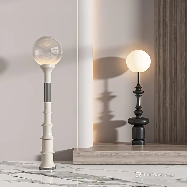 Modern Floor Lamps With White Glass Globe And Black Round Base For Interior Decor 3d model 