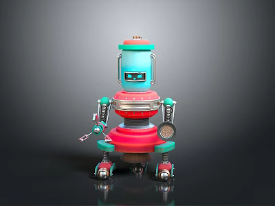 Vintage Robot Figure With Blue Red Silver Color And Spring Legs Design 3d model