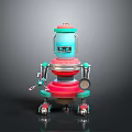 Vintage Robot Figure With Blue Red Silver Color And Spring Legs Design