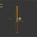 Satellite Model with Orange Solar Panels Blue Structural Beams and White Main Body