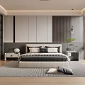 Modern Bedroom Interior With King Size Bed Nightstands And Area Carpet 3d model