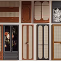 Wardrobe Doors Featuring Various Designs Wooden Textures Grid Panels And Floral Patterns