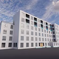 Modern White Multi story Building With Large Windows Against Blue Sky And White Clouds