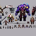 Various Game And Movie Character Designs With Large And Small Armored And Mythical Figures