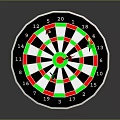 Classic Dartboard With Red Green White Sections And Darts Stuck In Target