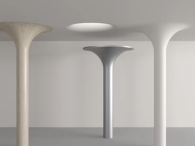 Modern Columns with Beige Silver White Tones in Minimalist Space with Ceiling Lighting 3d model