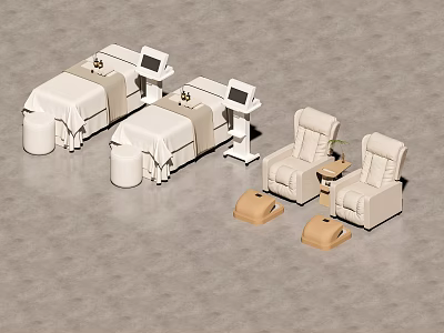 Modern Beauty Hair Salon Interior With Professional Treatment Beds And Styling Chairs 3d model