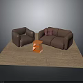Modern Living Room Interior With Brown Sofa Armchair And Orange Side Table Rug