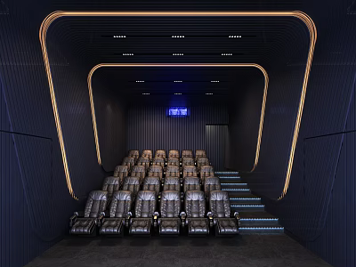 Modern Cinema Interior With Luxury Reclining Seats Ambient Lighting And Tiered Steps 3d model