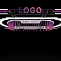 Modern Exhibition Hall Ceiling Design With Purple Accents LOGO And Circular Structure