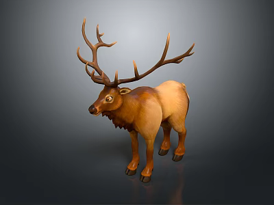 Realistic Deer Figurine With Large Antlers And Brown Fur Standing On Gray Background 3d model