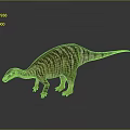 Green And White Striped Dinosaur Model With Long Neck Standing On Gray Background