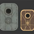 Industrial Equipment Metal Panels Gray And Golden With Circular Windows And Handles