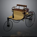 Vintage Three Wheeled Vehicle with Wooden Body Brown Seat and Black Wheels