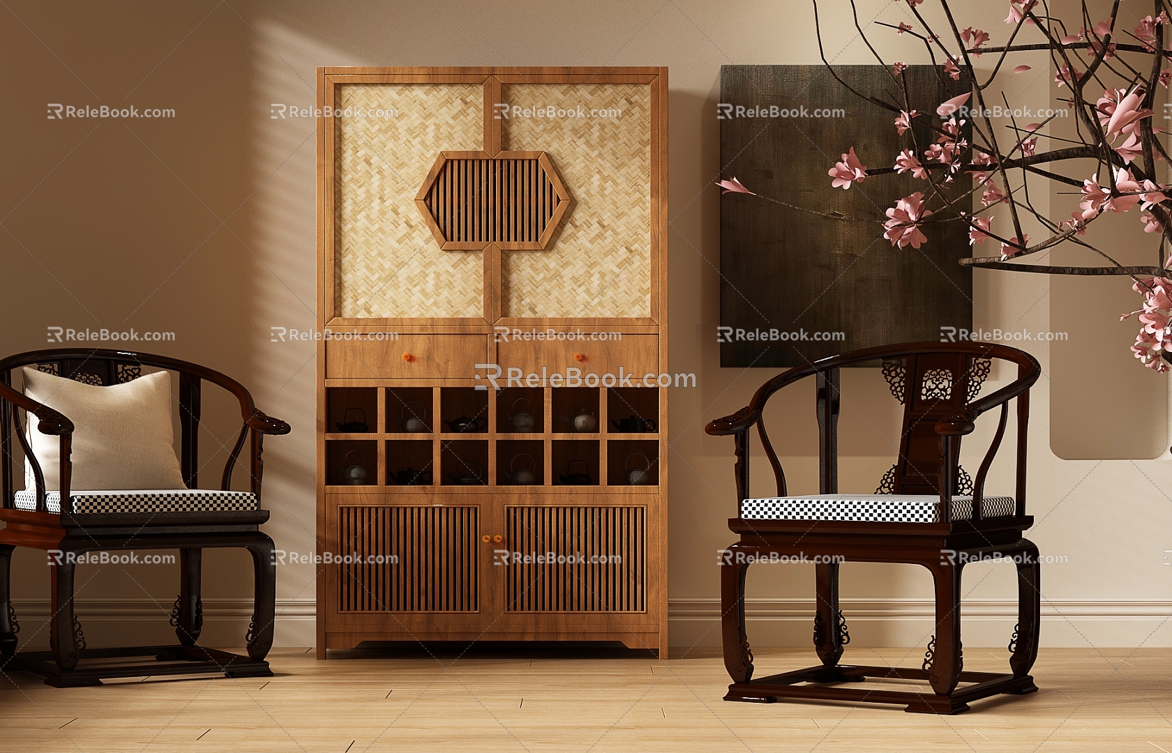 New Chinese Decorative Cabinet New Chinese Sideboard Ring Chair model