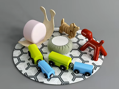 Colorful Wooden Children Toys Including Cars Snail And Balloon Shaped Figures 3d model